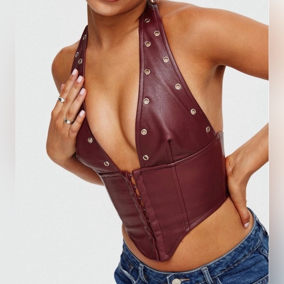 Princess Polly Palladia Pu Jordy Corset Burgundy Size 12 - Picture 6 of 11